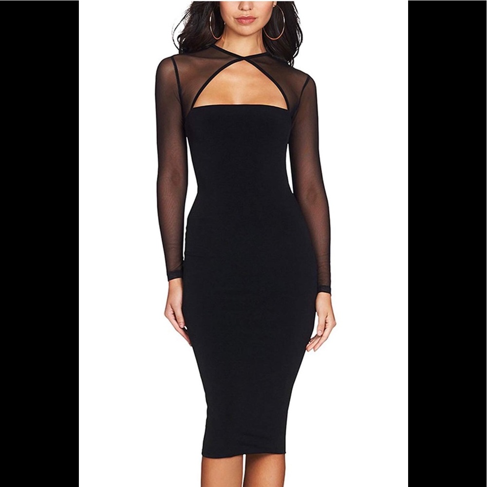 Black Midi Length Bandage Long Sleeves Dress